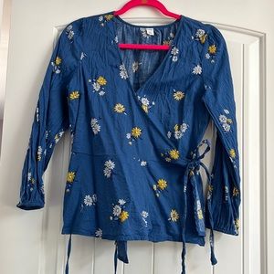 OLD NAVY Bright and Cheery Blue Daisy Wrap Blouse
